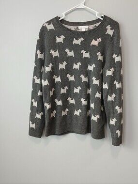 Charter Club Novelty Schnauzer Dog Print Sweater Women's Large